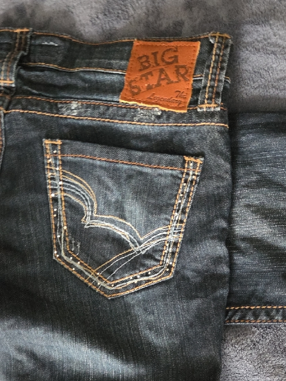 Big Star Kayla Straight Mid-Rise Jeans in Dark Blue with Tan Stitching - Picture 4 of 8